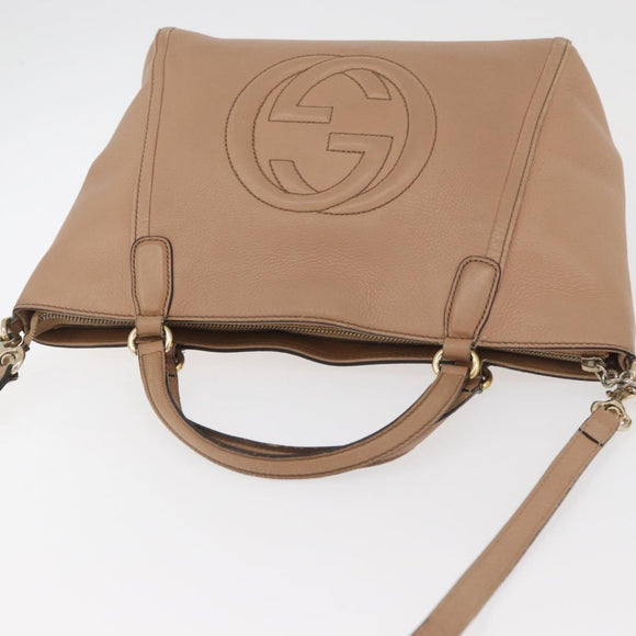 GUCCI Soho Interlocking Hand Bag Leather 2way Gold Beige 369176 Auth ka3592