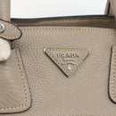 PRADA Tote Bag Leer Grijs Zilver Auth ka3597-18