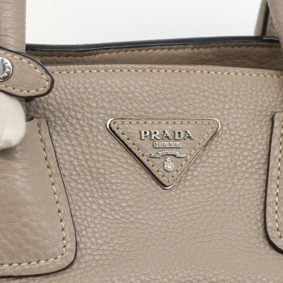 PRADA Tote Bag Leer Grijs Zilver Auth ka3597