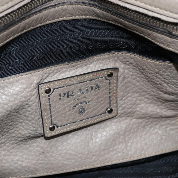 PRADA Tote Bag Leer Grijs Zilver Auth ka3597