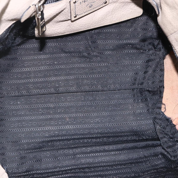 PRADA Tote Bag Leer Grijs Zilver Auth ka3597