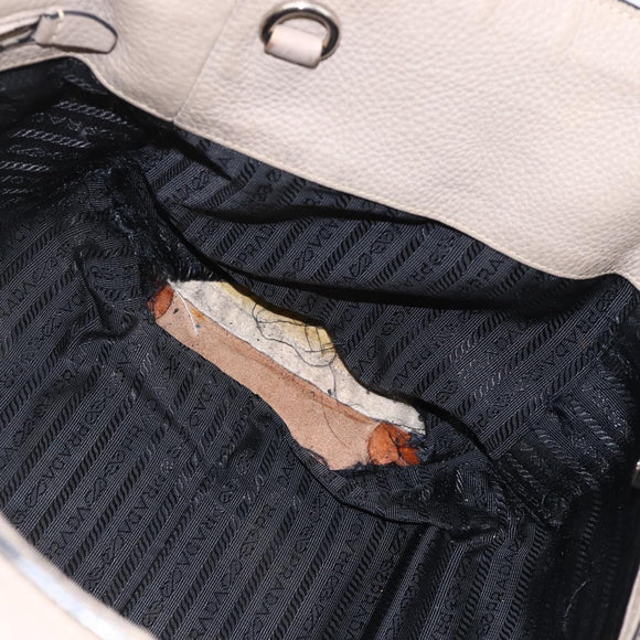 PRADA Tote Bag Leer Grijs Zilver Auth ka3597