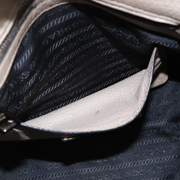 PRADA Tote Bag Leer Grijs Zilver Auth ka3597