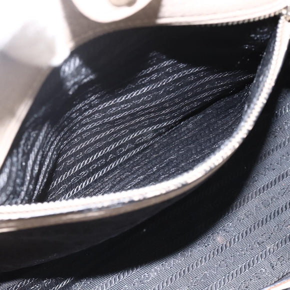PRADA Tote Bag Leer Grijs Zilver Auth ka3597