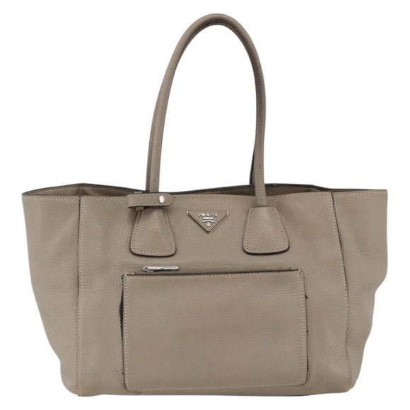 PRADA Tote Bag Leer Grijs Zilver Auth ka3597