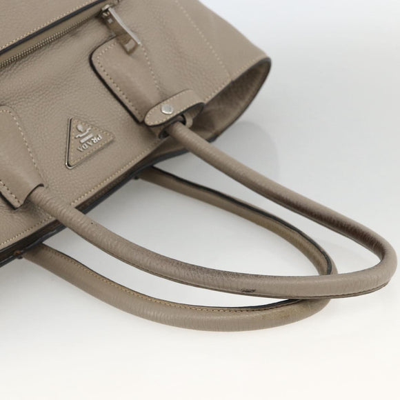 PRADA Tote Bag Leer Grijs Zilver Auth ka3597
