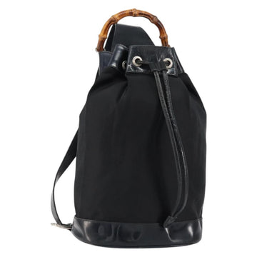 GUCCI Bamboo Shoulder Bag Nylon Black Silver 003 2113 0036 Auth ka360