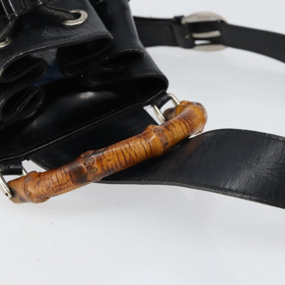 GUCCI Bamboo Shoulder Bag Nylon Black Silver 003 2113 0036 Auth ka360