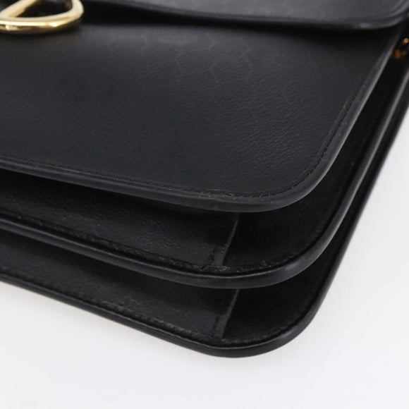 Christian Dior Honeycomb Canvas Shoulder Bag PVC Black Gold Auth ka361