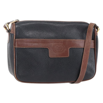 GUCCI Shoulder Bag Leather Black Gold Auth ka362