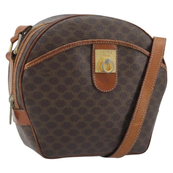 CELINE Macadam Canvas Shoulder Bag PVC Leather Brown Gold Auth ka3621