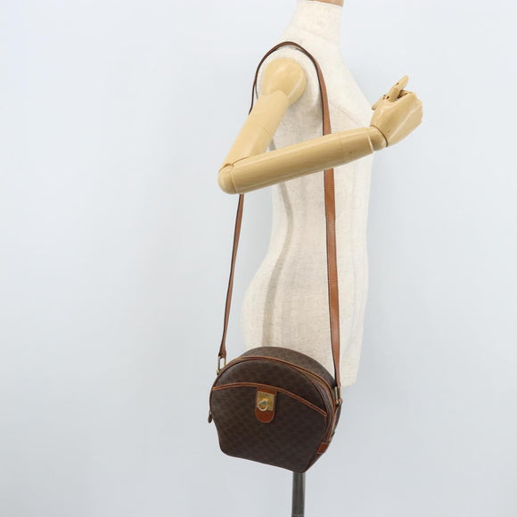 CELINE Macadam Canvas Shoulder Bag PVC Leather Brown Gold Auth ka3621