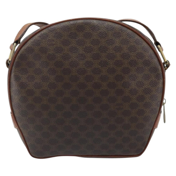 CELINE Macadam Canvas Shoulder Bag PVC Leather Brown Gold Auth ka3621