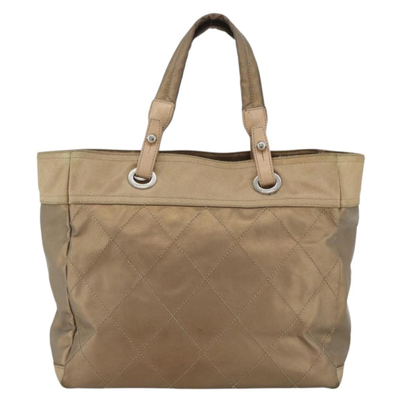 CHANEL Paris Biarritz GM Tote Bag Coated Canvas Gold Silver CC Auth ka3625