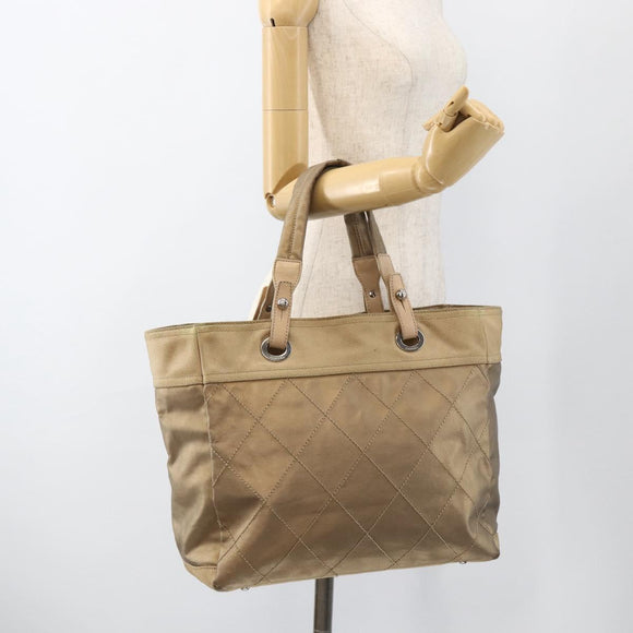 CHANEL Paris Biarritz GM Tote Bag Coated Canvas Gold Silver CC Auth ka3625