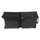 GUCCI GG Canvas Waist bag Black Silver 28556 Auth ka3628-2