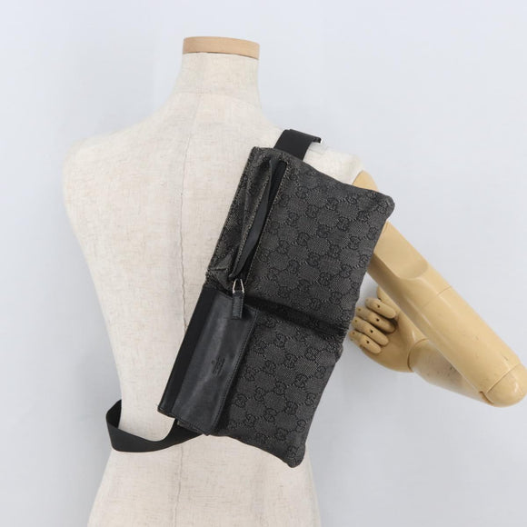 GUCCI GG Canvas Waist bag Black Silver 28556 Auth ka3628