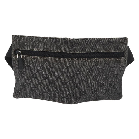 GUCCI GG Canvas Waist bag Black Silver 28556 Auth ka3628