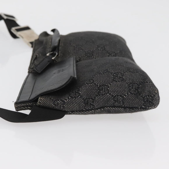 GUCCI GG Canvas Waist bag Black Silver 28556 Auth ka3628