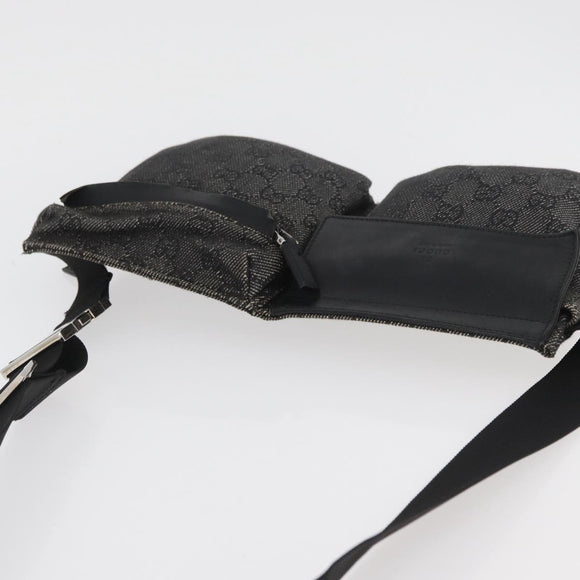 GUCCI GG Canvas Waist bag Black Silver 28556 Auth ka3628