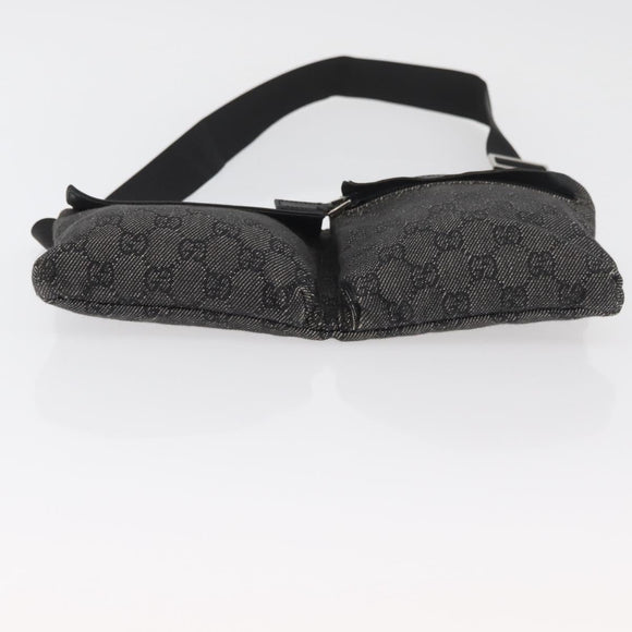 GUCCI GG Canvas Waist bag Black Silver 28556 Auth ka3628