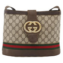 GUCCI GG Supreme Web Sherry Line Bag PVC Beige Gold 23 01 1791 Auth ka3630-13