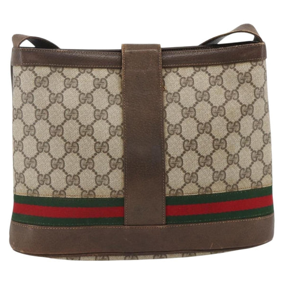 GUCCI GG Supreme Web Sherry Line Bag PVC Beige Gold 23 01 1791 Auth ka3630