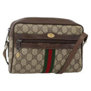 GUCCI GG Supreme Web Sherry Line Shoulder Bag PVC Beige Gold Auth ka3631-1