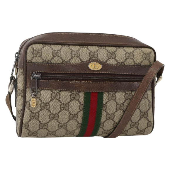 GUCCI GG Supreme Web Sherry Line Shoulder Bag PVC Beige Gold Auth ka3631
