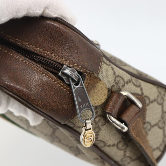 GUCCI GG Supreme Web Sherry Line Shoulder Bag PVC Beige Gold Auth ka3631
