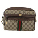 GUCCI GG Supreme Web Sherry Line Shoulder Bag PVC Beige Gold Auth ka3631-13