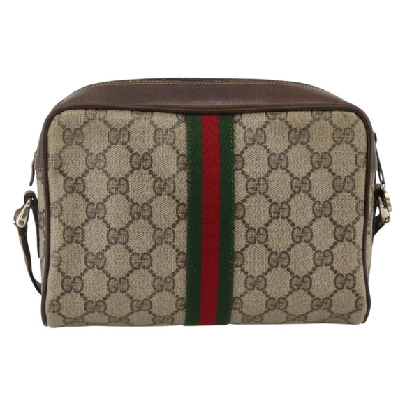 GUCCI GG Supreme Web Sherry Line Shoulder Bag PVC Beige Gold Auth ka3631