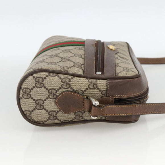 GUCCI GG Supreme Web Sherry Line Shoulder Bag PVC Beige Gold Auth ka3631