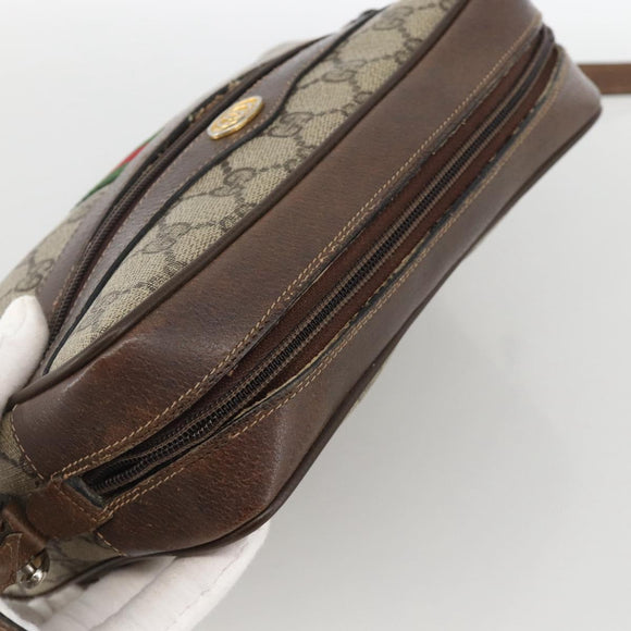 GUCCI GG Supreme Web Sherry Line Shoulder Bag PVC Beige Gold Auth ka3631