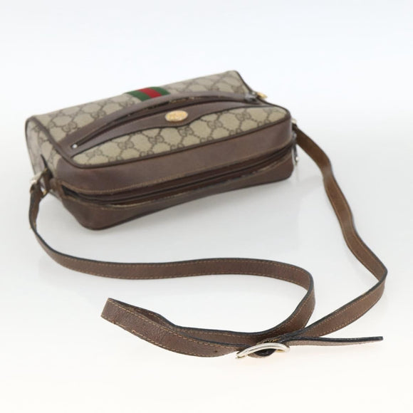 GUCCI GG Supreme Web Sherry Line Shoulder Bag PVC Beige Gold Auth ka3631