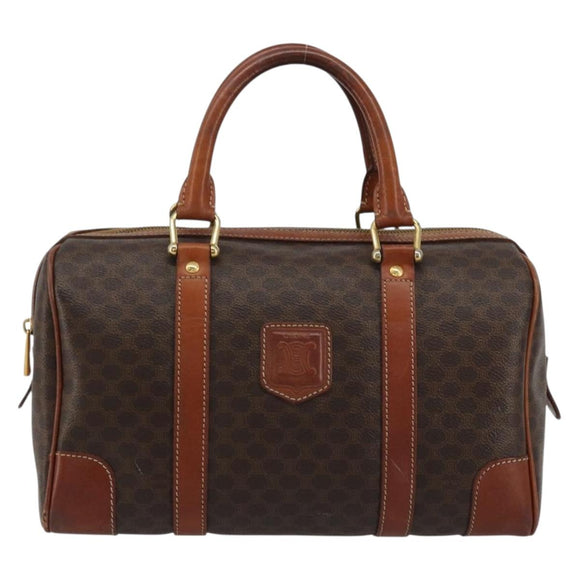 CELINE Macadam Canvas Hand Bag PVC Leather Brown Gold Auth ka3635