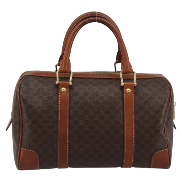 CELINE Macadam Canvas Hand Bag PVC Leather Brown Gold Auth ka3635
