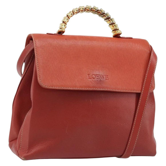 LOEWE Velazquez Hand Bag Leather 2way Orange Gold Auth ka3639