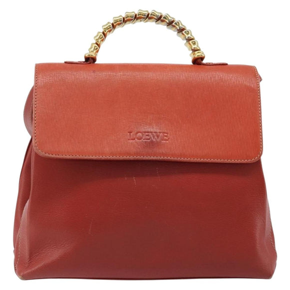 LOEWE Velazquez Hand Bag Leather 2way Orange Gold Auth ka3639