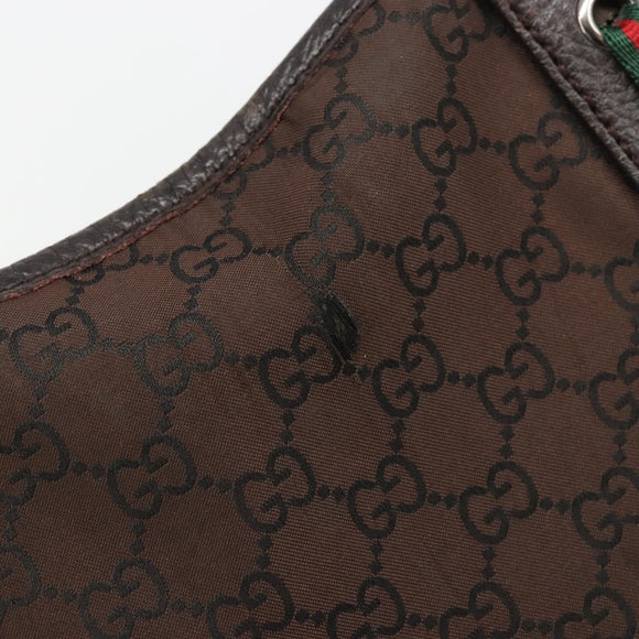 GUCCI GG Canvas Web Sherry Line Bag Nylon Outlet Brown Silver 293592 Auth ka3641