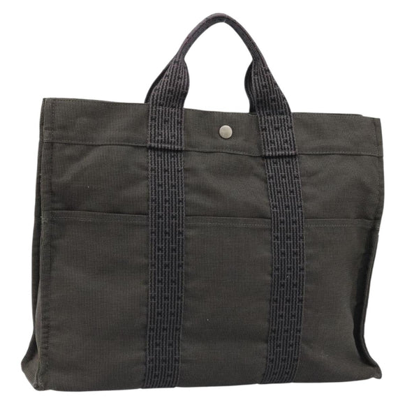 HERMES Her Line Tote MM Tasche Canvas Grau Silber Auth ka3644