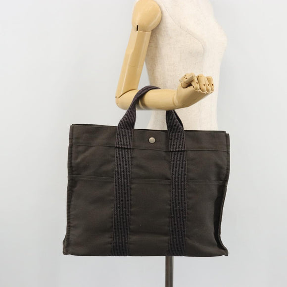 HERMES Her Line Tote MM Tasche Canvas Grau Silber Auth ka3644