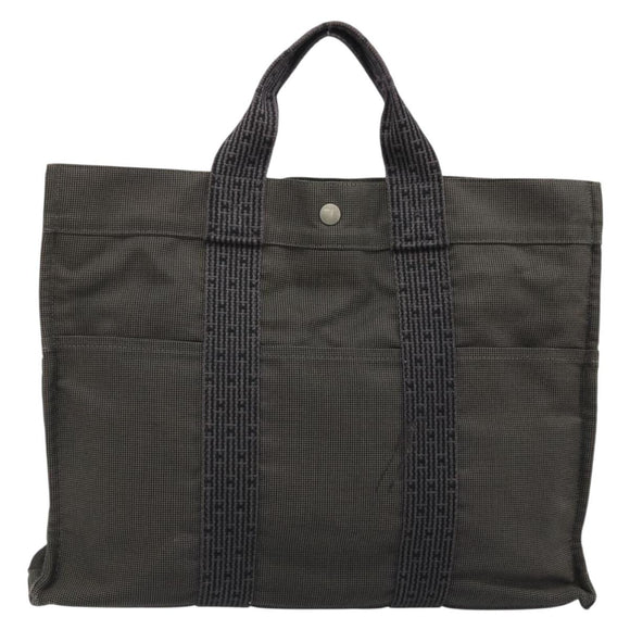 HERMES Her Line Tote MM Tasche Canvas Grau Silber Auth ka3644