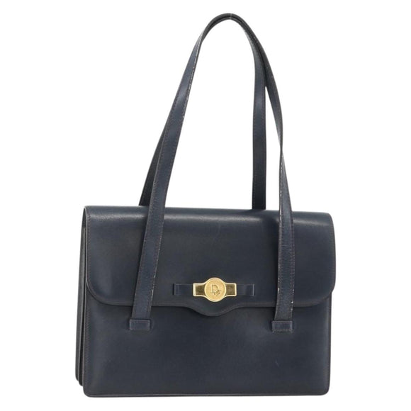 Christian Dior Hand Bag Leather Gold Navy Auth ka3651