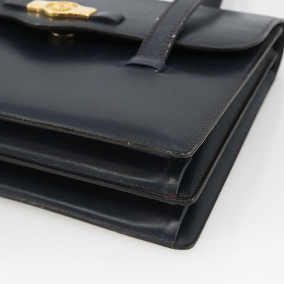 Christian Dior Hand Bag Leather Gold Navy Auth ka3651