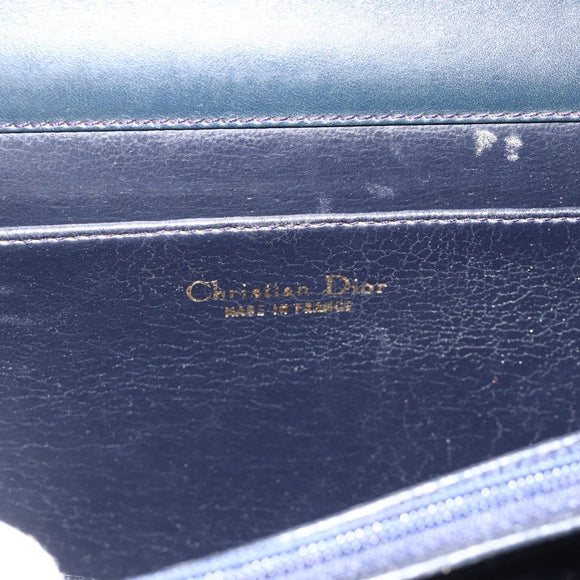 Christian Dior Hand Bag Leather Gold Navy Auth ka3651