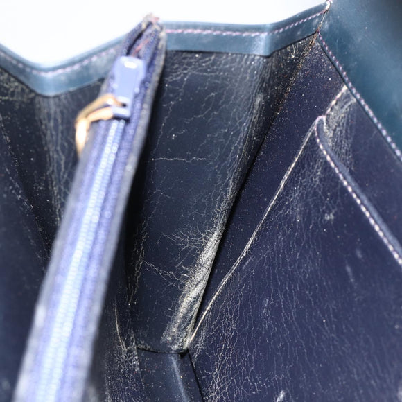 Christian Dior Hand Bag Leather Gold Navy Auth ka3651