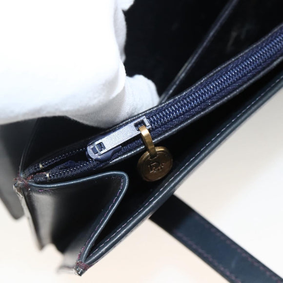 Christian Dior Hand Bag Leather Gold Navy Auth ka3651