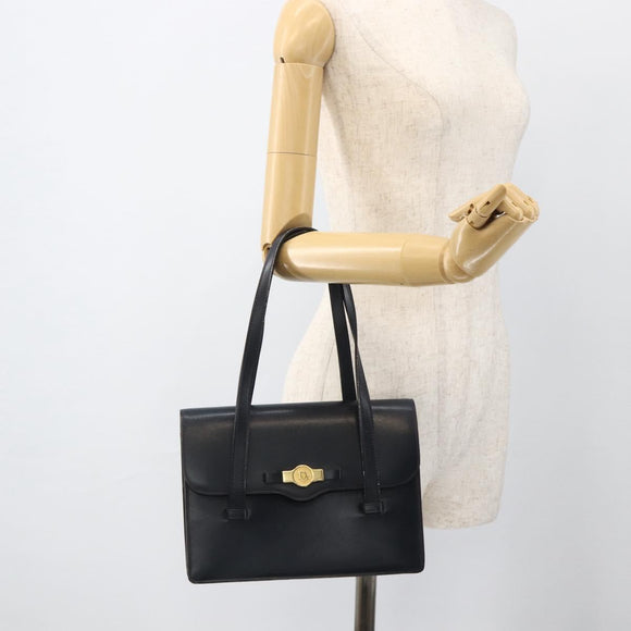 Christian Dior Hand Bag Leather Gold Navy Auth ka3651
