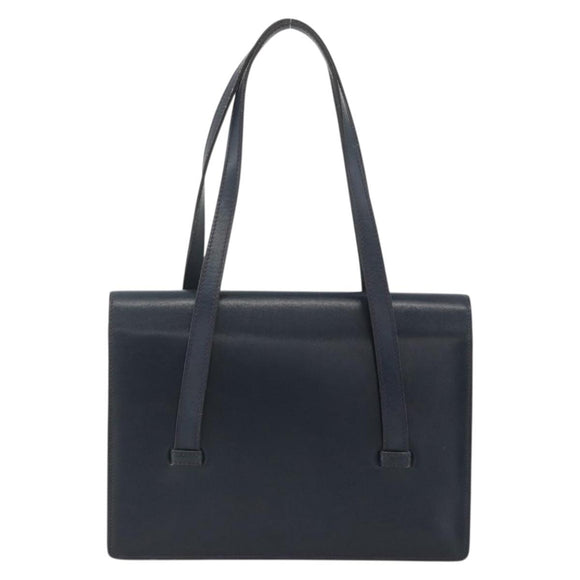 Christian Dior Hand Bag Leather Gold Navy Auth ka3651